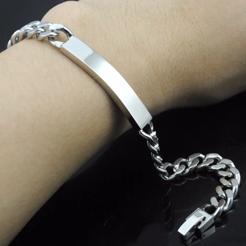 

AMUMIU 22cm*8mm Identification ID Bracelet Wholesale Jewelry Stainless steel Hand For Boys Lover Male Father days Gifts HB014