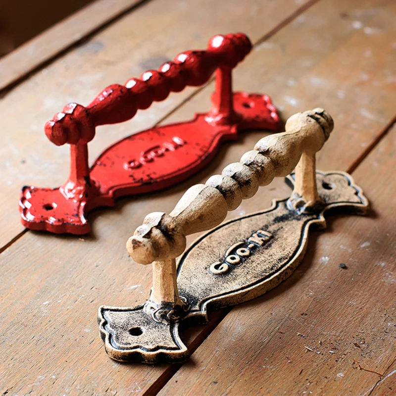 

European Vintage retro wooden door handle hand made barn sliding door push door knobs and Handles red iron antique