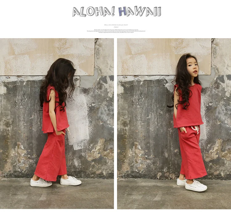 Casual Kids Clothes Suit For Teenage Girls Clothing set 2019 Summer Solid Vest Tshirt Pants 2-piece Soft Cotton Children Outfits (1)