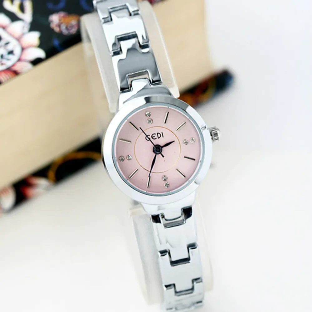 

GEDI Fashion Women silver pink Watches Luxury Brand rhinestone Alloy Quartz Wristwatches For Women Dress Watches