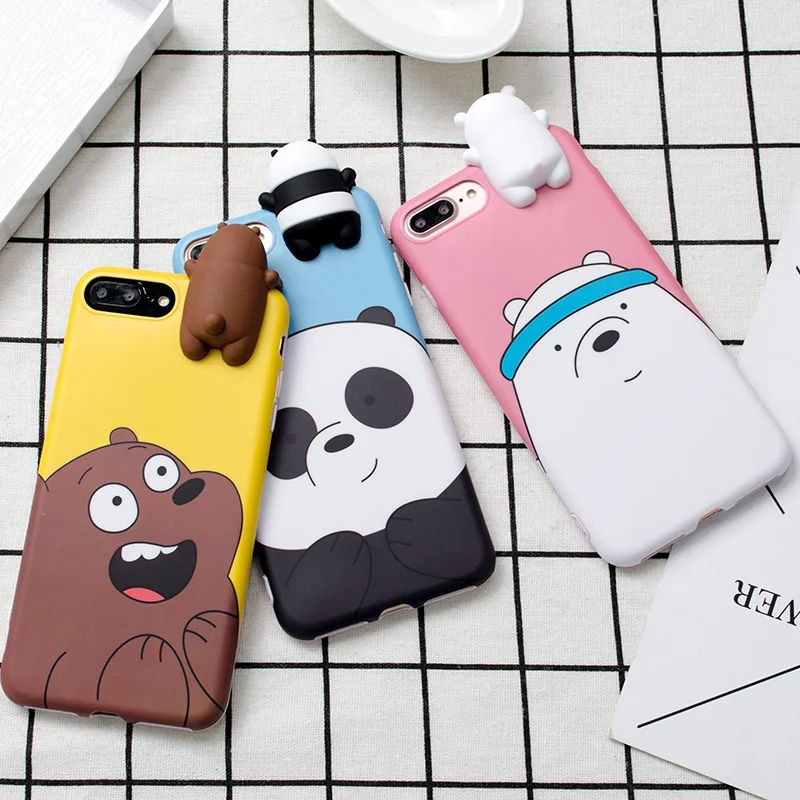 

3D Cute Cartoon We Bare Bears brothers funny toys soft phone case for iphone 5 5s 6 6s 7 8 plus 10 X XR XS MAX cover cases coque