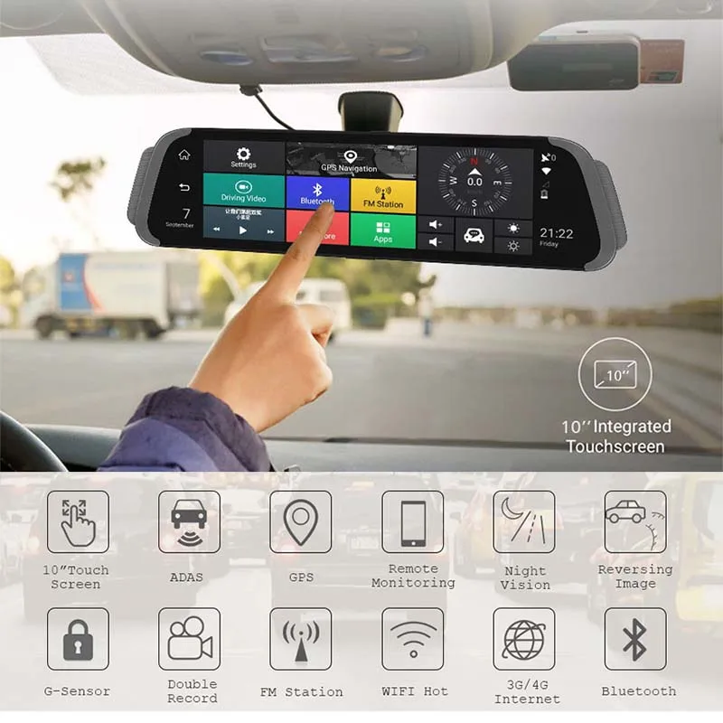 Автомобильный видеорегистратор FANSICOUK 3G/4G ADAS Android 10 дюймов Потоковое мультимедиа