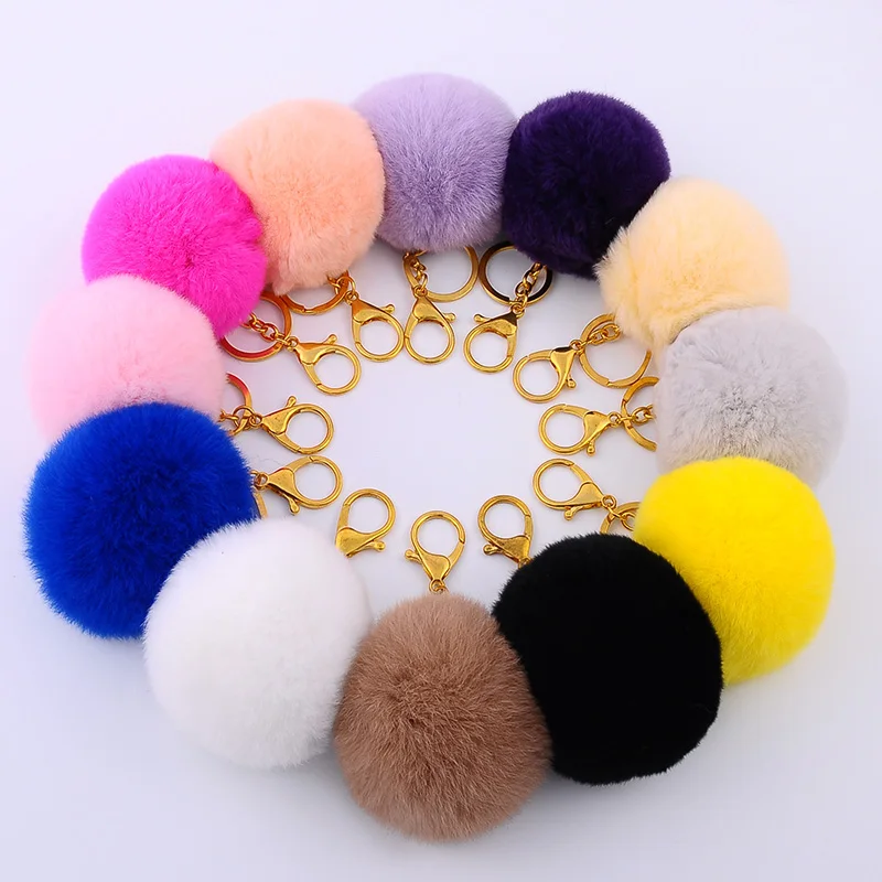 

8cm Real Rabbit Fur Ball Keychain Fur Pompom Key Chain Fluffy Pompons Keyring Porte Clef Women Car Bag Key Holder Ring Llaveros