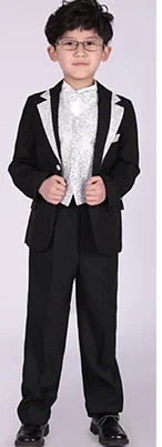 Модные комплекты детской одежды в европейском и американском стиле, торжественные свадебные костюмы для мальчиков, 5 предметов, рубашки, блейзеры, штаны с бантом, пояс с галстуком - Цвет: Серебристый