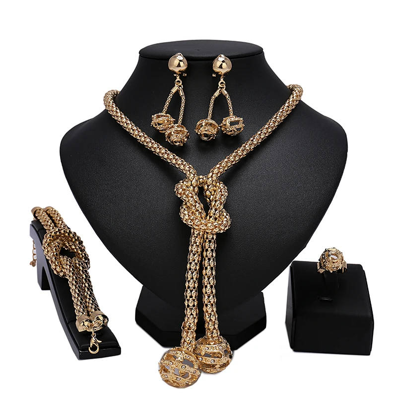 

Wholesale 2017 Free Shipping Nigerian Beads Wedding Jewelry Set Bridal Dubai Gold Color Jewelry Sets African Beads Jewelry Set