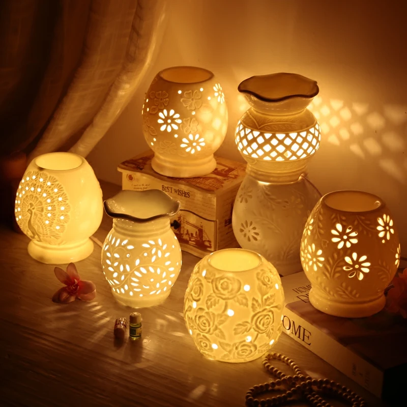 220V Brief Openwork Electric Ceramic Perfume Diffuser Aromatherapy Lamp