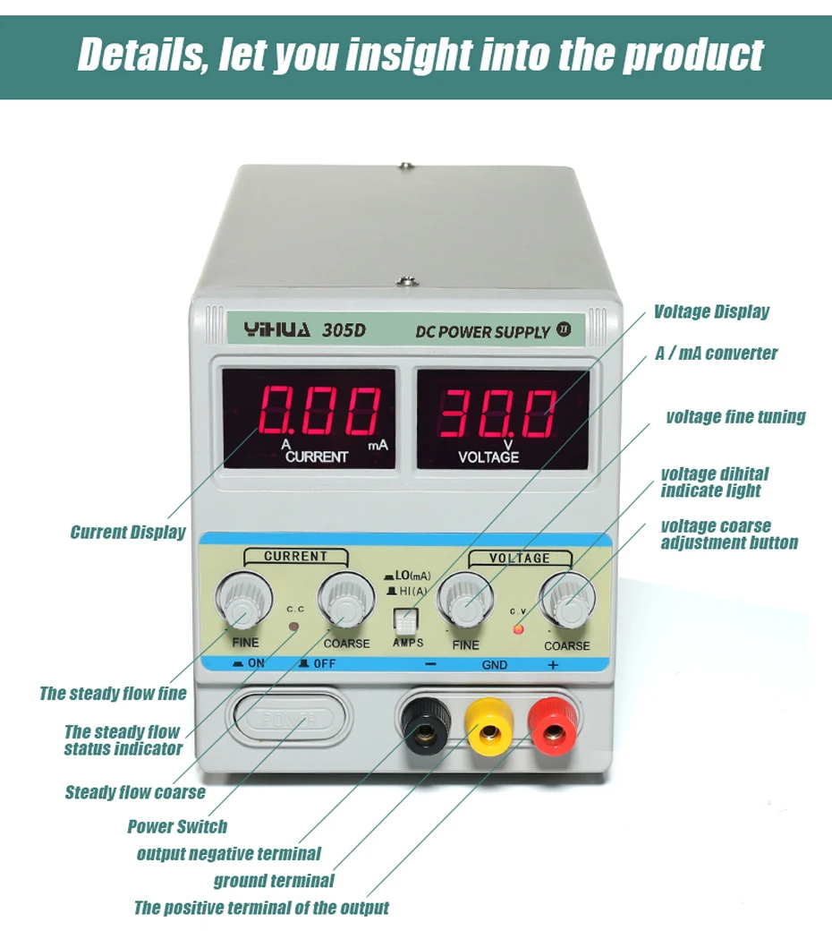 YIHUA 305D лабораторный источник питания регулируемый 30 в 5A двойной светодиодный цифровой A MA преобразователь напряжения Линейный источник питания постоянного тока