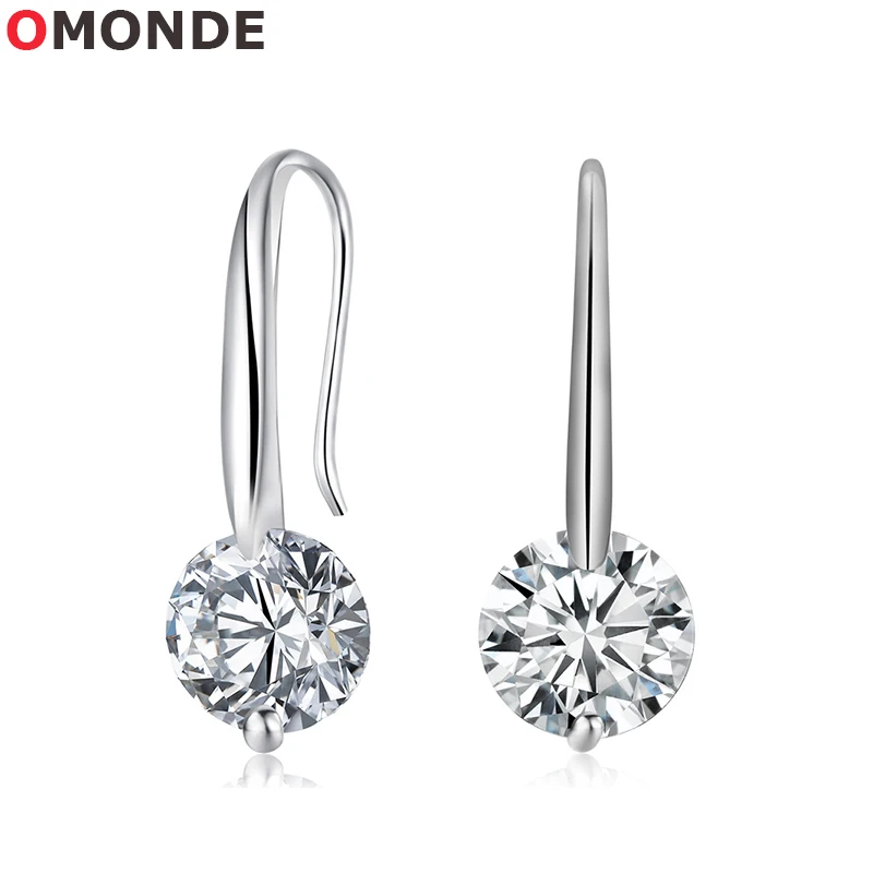 

OMONDE Womens Gold Silver Color Dangle Drop Earrings with 8mm Shiny Crystal Cubic Zirconia Stone for Women Wedding Party Jewelry