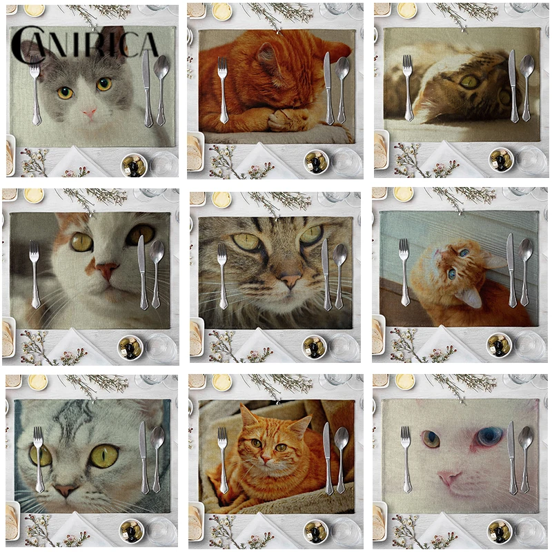 

CANIRICA Placemat For Dining Table 40*30 Table Mat Linen Table Mats Cat Kitchen Accessories Party Individuales De Mesa Decor