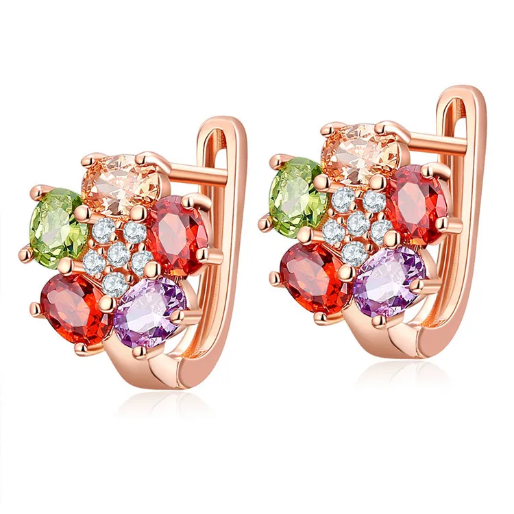 

FYM High Quality Rose Gold Color Flower Shape Cubic Zircon Crystal Earring Wedding Hoop Earrings For Women Party Bijoux Jewelry