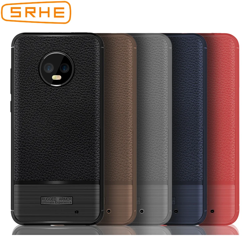 cheap SRHE For Motorola Moto G6 Plus Case Cover Litchi Texture Leather Carbon Fiber Silicone Full Cover For Moto G6 Plus G 6 G6Plus
