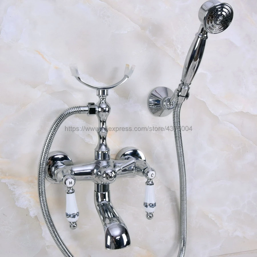 Wall Mounted Polished Chrome Bathtub Faucets Bathroom Basin Mixer Tap With Hand Shower Head Bath & Shower Faucet Nna240