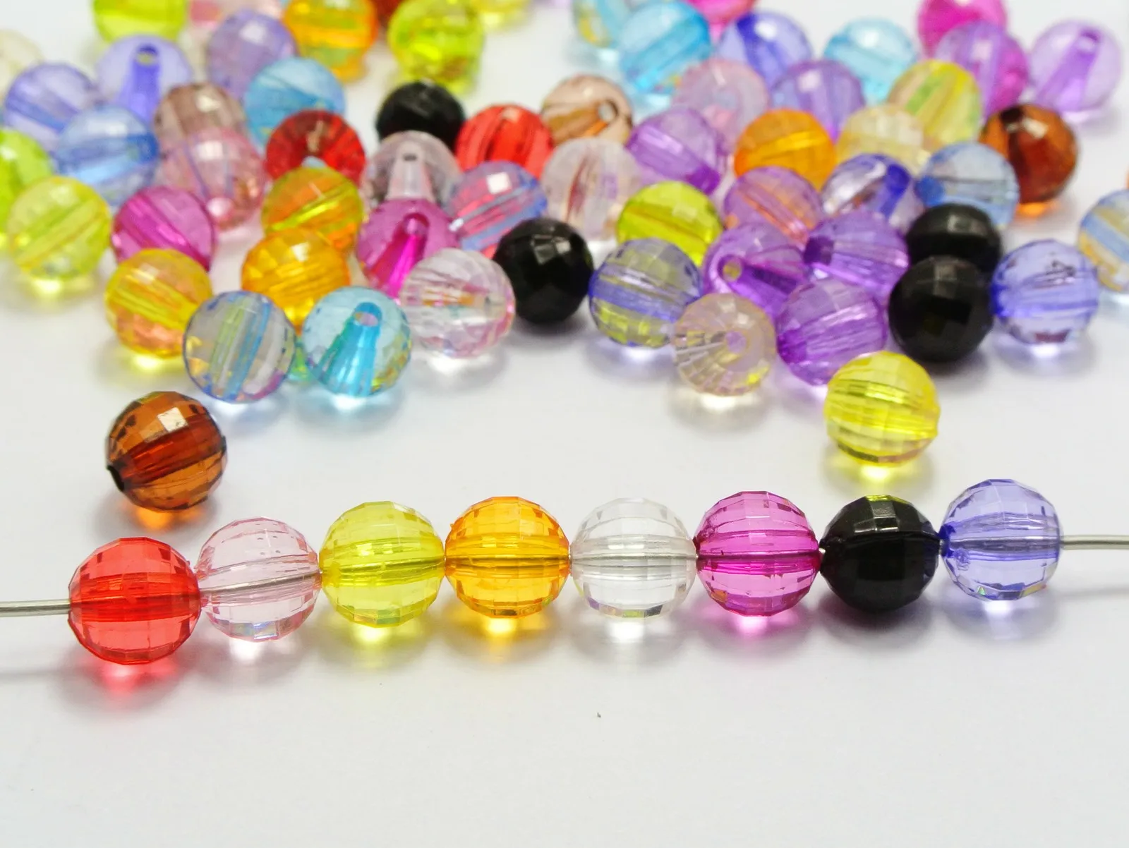 400 Mixed Colour Transparent Acrylic Faceted Round Beads 8mm Disco Ball