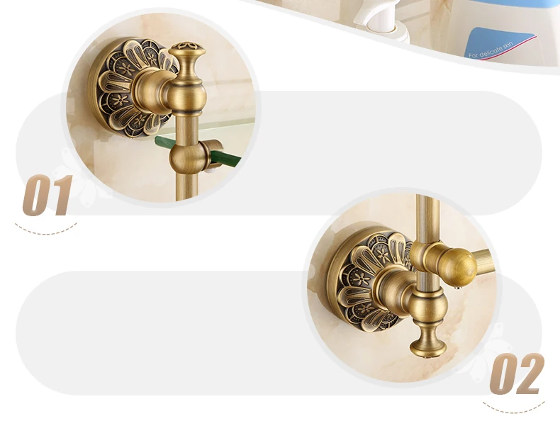 Prateleira de Vidro com Barra Barra de Toalha do Banheiro Fixado na Parede Prateleira de Vidro Duplo de Toalha do Banheiro Lavatório Dois Tiers da Temperado Acabamento Antique Bronze 27 acabamento de bronze antigo