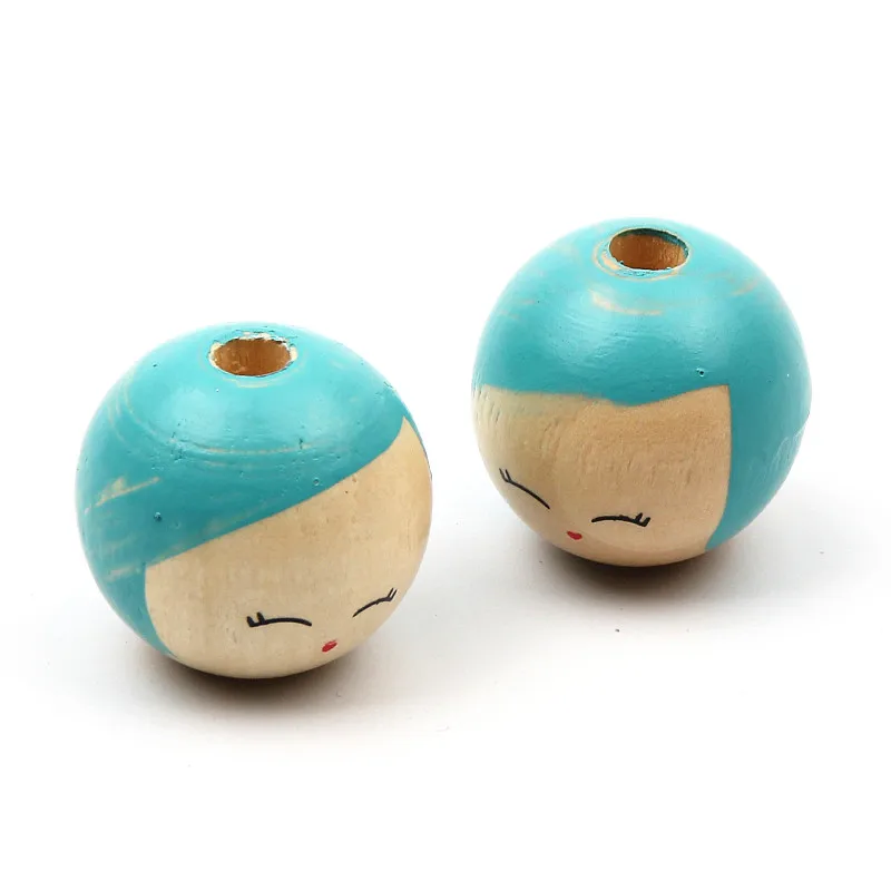 25 мм натуральный деревянный бисер 5 шт. куклы улыбка круглые деревянные бусины для ювелирных изделий, чтобы занять ребенка цепочка ручная работа - Цвет: Green