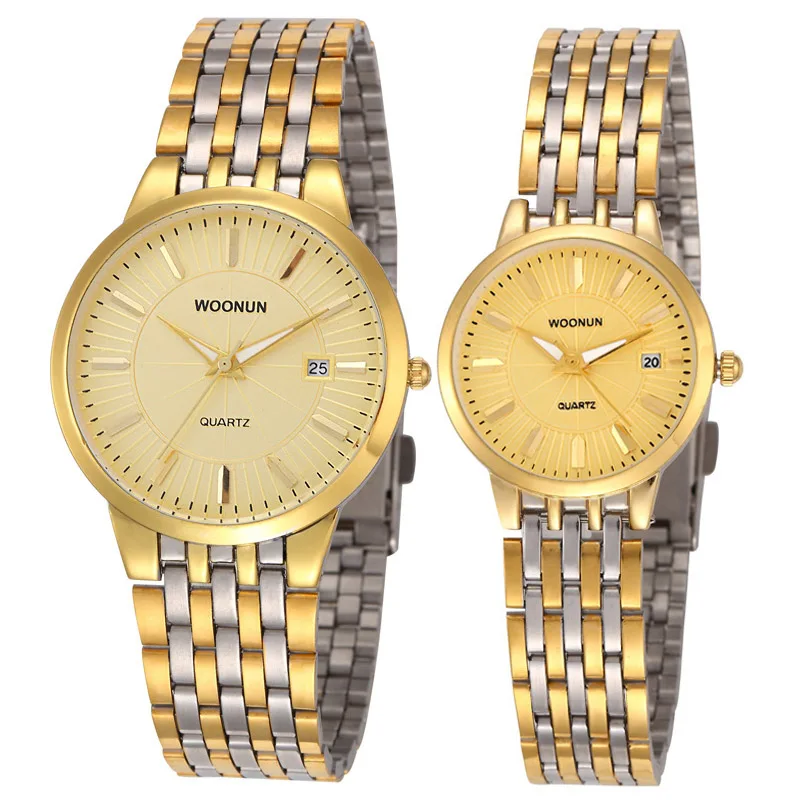 

WOONUN Famous Brand Watches Stainless Steel Analog Quartz Couple Watches Luxury Gold Ultra Thin Mens Womens Watches Reloj Mujer
