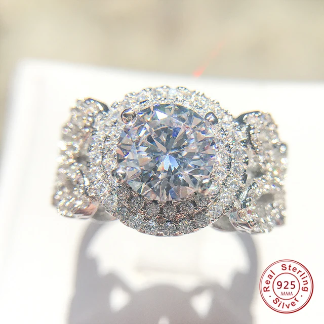 fashion Jewelry Ring Silver Real 925 Sterling Silver Wedding Rings Set 1 Carat C fashion Jewelry Ring Silver Real 925 Sterling Silver Wedding Rings Set 1 Carat C