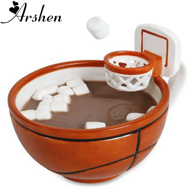 Cheap Arshen 430ML Cute Creative Coffee Milk Mug Basketball Football Pattern Breakfast Oatmeal Ice Cream Tea Coffee Mug with Hand Grip