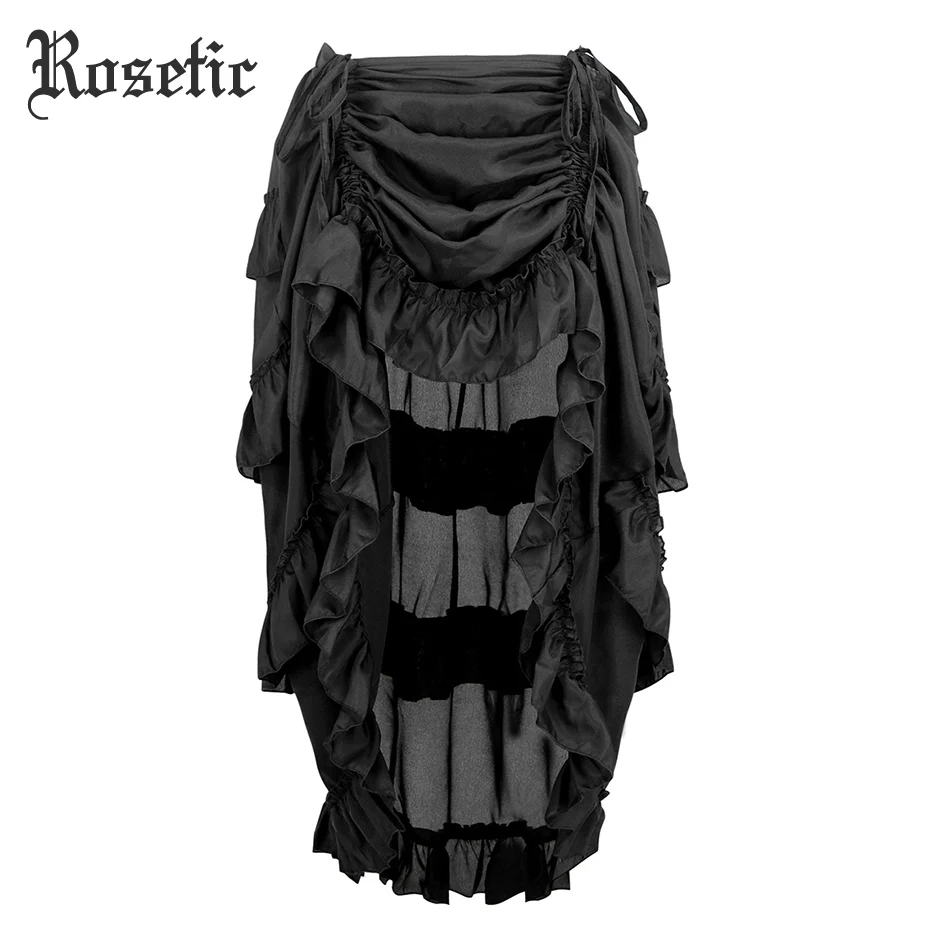 Rosetic, Готическая Женская юбка, черная, плюс размер, асимметричная, Falbala, плиссированная, на шнуровке, на молнии, Клубные, вечерние, винтажные, женские, готические, длинные юбки