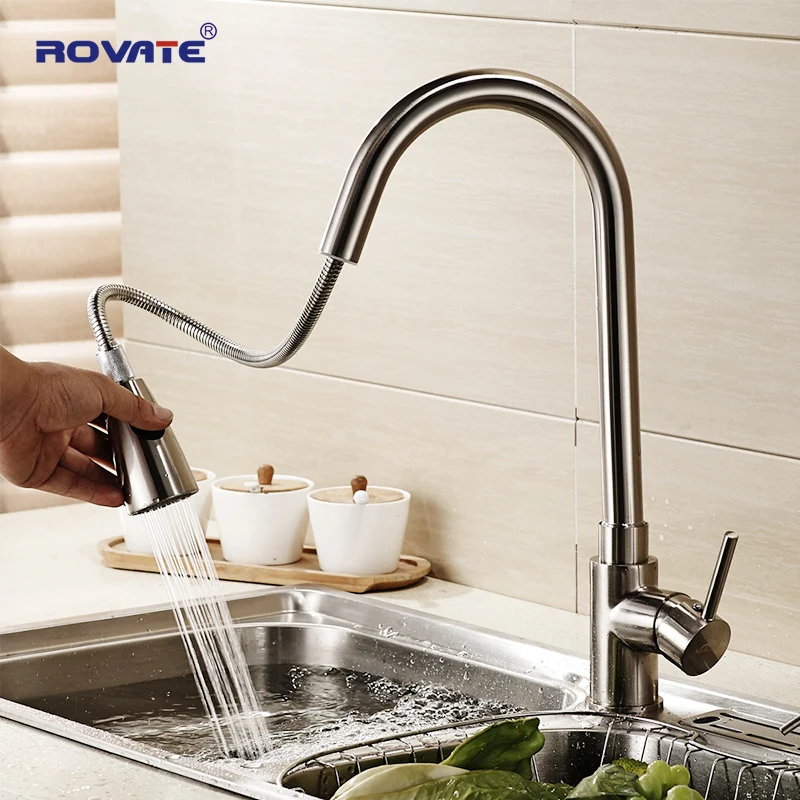 

Single Handle Brushed Nickel Pull out Kitchen Faucet, Stainless Steel Kitchen Sink Faucets with Pull Down Sprayer