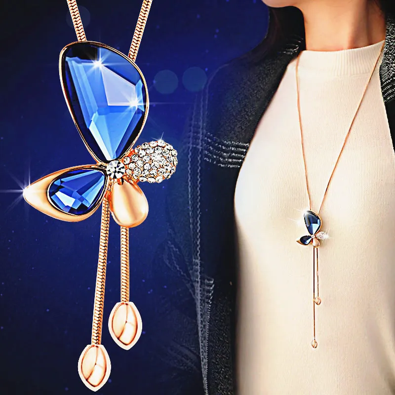 Женское длинное ожерелье с подвеской бабочкой|sweater necklace|tassel necklacelong tassel necklace |