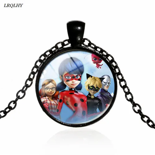

fashion Ladybug grils and boy necklace ladybug time gem glass pendant necklace link chain simple Jewelry Cute Gifts for children