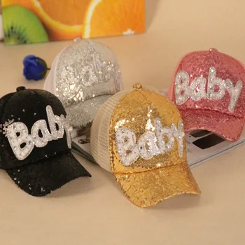

Summer Parent-child Sun Cap Lovely Sequin Letter Pattern Hip Hop Cap Casual Style Mesh Eye Visor Baby Clothes