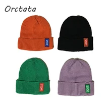 Зимняя мода унисекс с вышивкой вязаная шапочка шапки для женщин и мужчин Весенняя однотонная теплая вязаная шапка Skullies 7 цветов