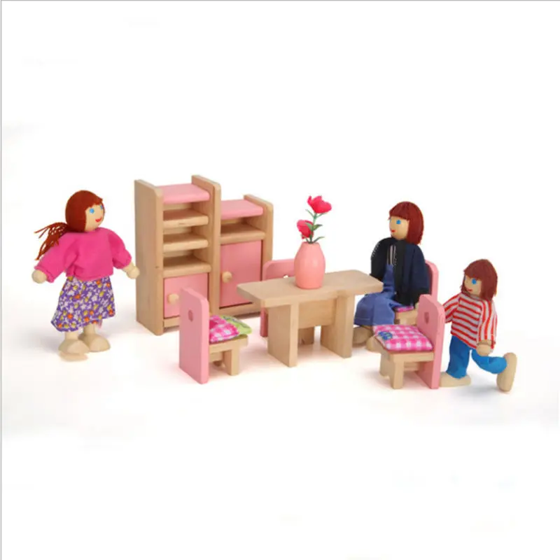 مسرحية خشبية دمية الأثاث الأطفال غرفة نوم المطبخ للدمى الاطفال 6 غرفة مجموعة لعب هدايا حساسة الديكور