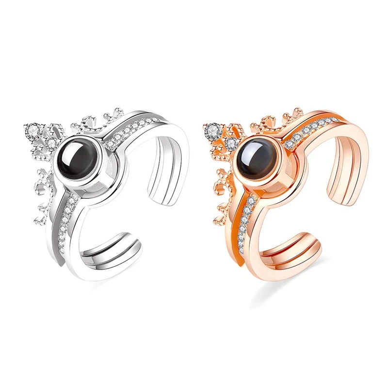 

2019 Rose Gold&Silver 100 languages I love you Projection Ring Romantic Love Memory Wedding Ring Jewelry