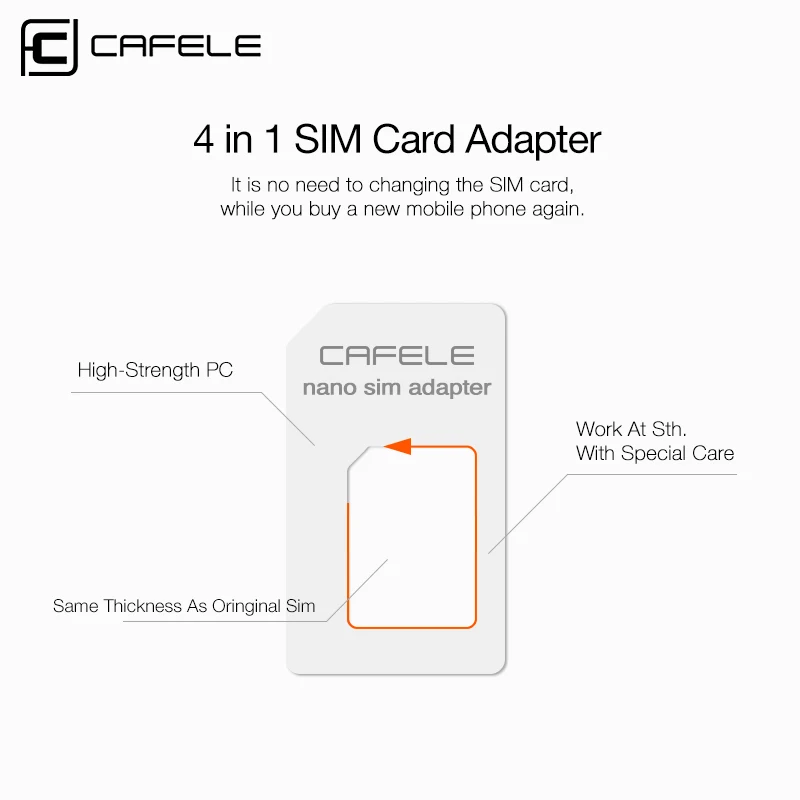 CAFELE 4 in 1 SIM Card Accessories Suit micro SIM Card Tray holder support for iPhone 7 6s 5s Samsung huawei xiaomi Adapter kit