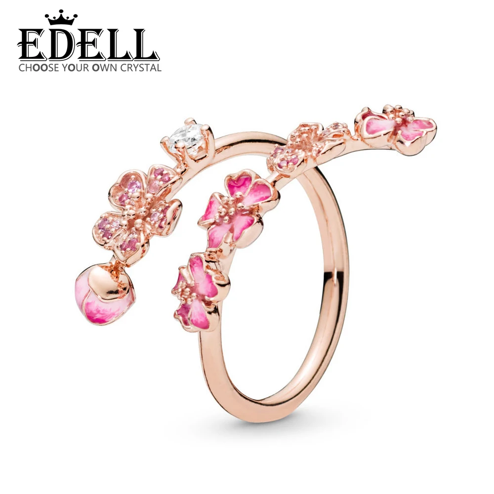 

EDELL 100% 925 Sterling Silver New Spring 188088NCCMX Long Peach Series ROSE Ring Original High Quality Women's Jewelry