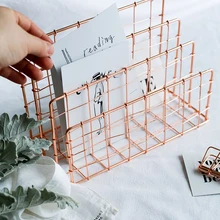 ใหม่โมเดิร์น Rose Gold Desktop Finishing Bookshelf Office โต๊ะเก็บ Bookends Retro แร็คการ์ดเอกสารถาด(China)