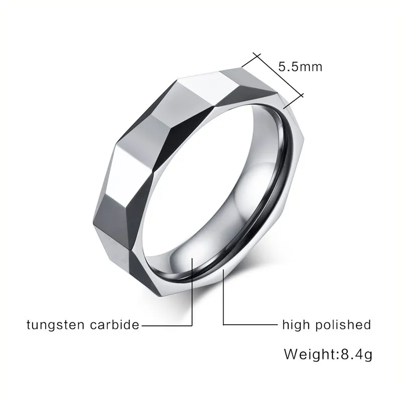  Mprainbow 5.5mm Mens Wedding Bands Rings Metal Tungsten Carbide Multi faceted Design Ring for Men F