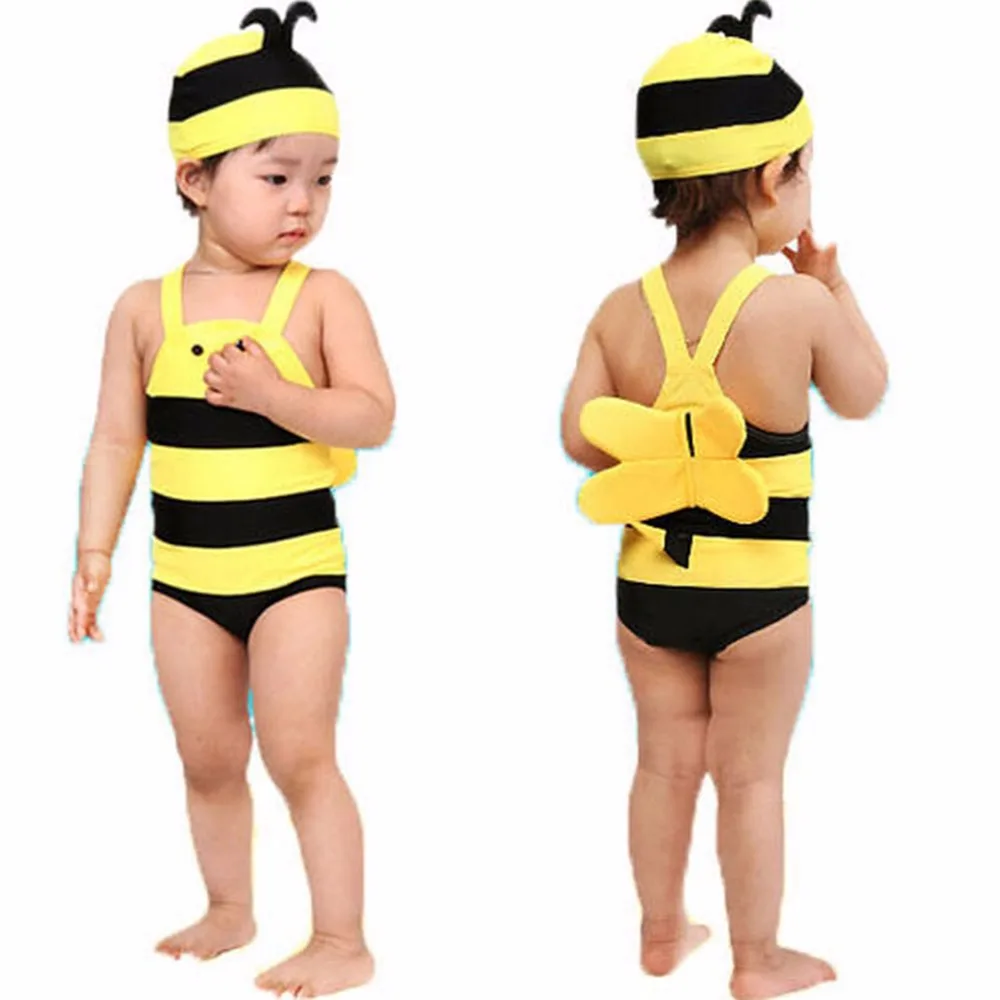 

Swimwear One Piece With Hat 2019 Kids Girls Swimwear Yellow Bee Angel Children Swimsuit Girl Swim Biquini Infantil Menina