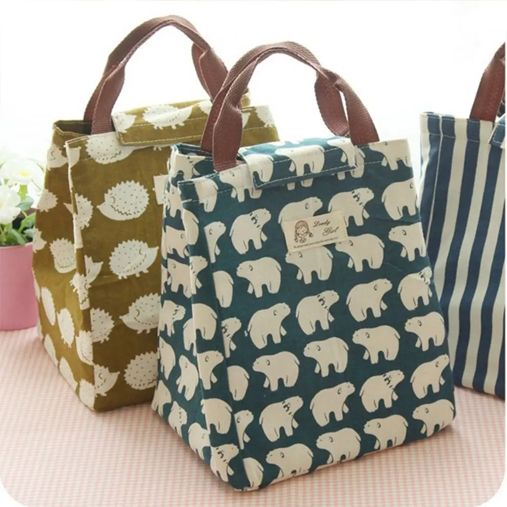 

1 PC New Cute Animal Portable Canvas Lunch Bag Thermal Food Picnic For Women Kids Men Cooler Lunch Box Bag Tote