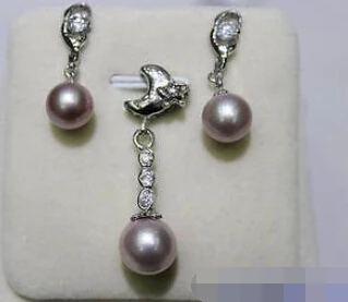 

Free shipping 653 Natural purple fresh water pearl Earring 7.5-9.5mm set