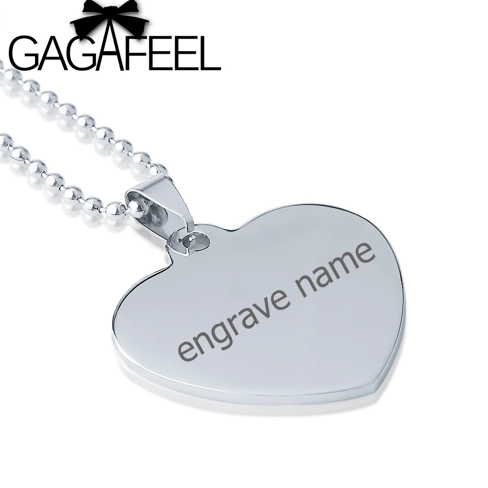 

GAGAFEEL Stainless Steel Lover Heart Pendant Necklace Engrave Name DIY Logo Boy Girls Couples Love Best Gifts