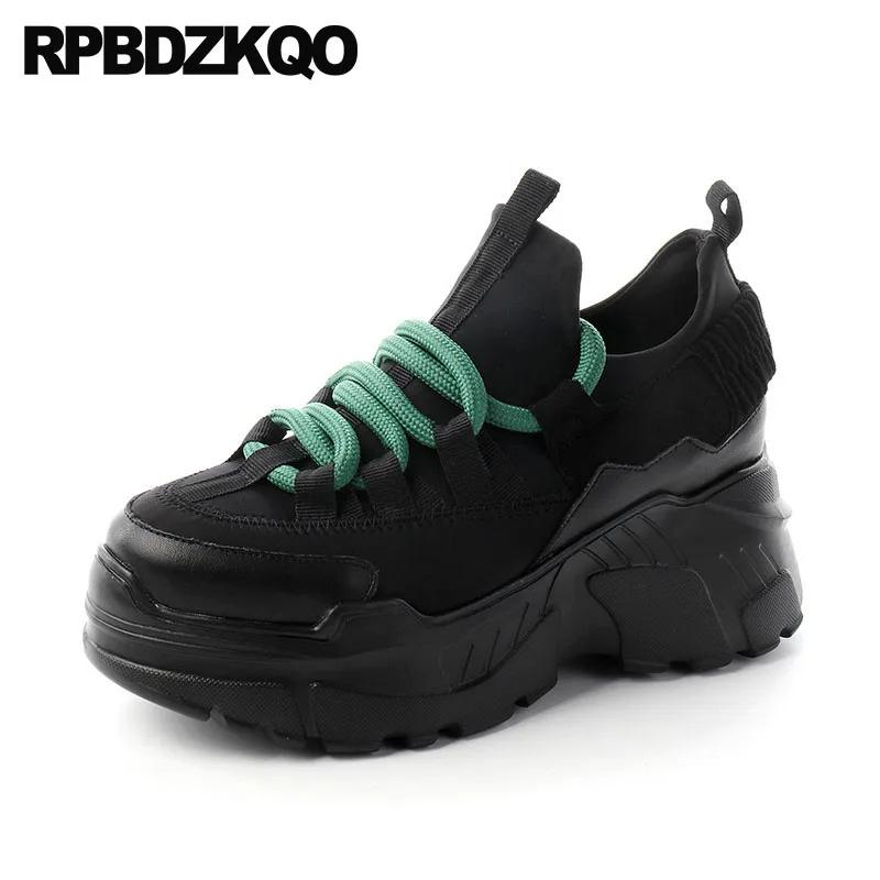 

latest fur height increasing muffin elevator round toe women harajuku thick sole black hidden lace up creepers platform shoes