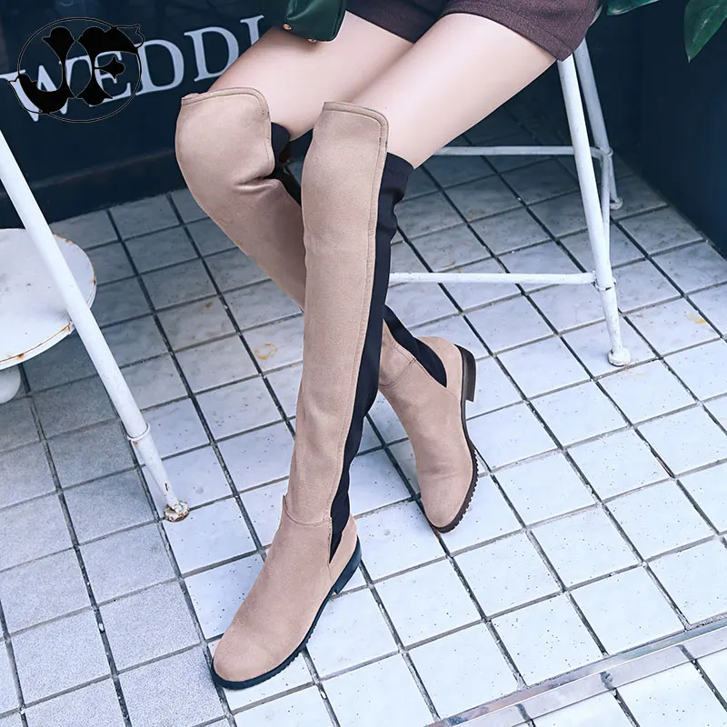 JF New 2018 Ladies Shoes Square Low Heel Women Over The Knee Boots