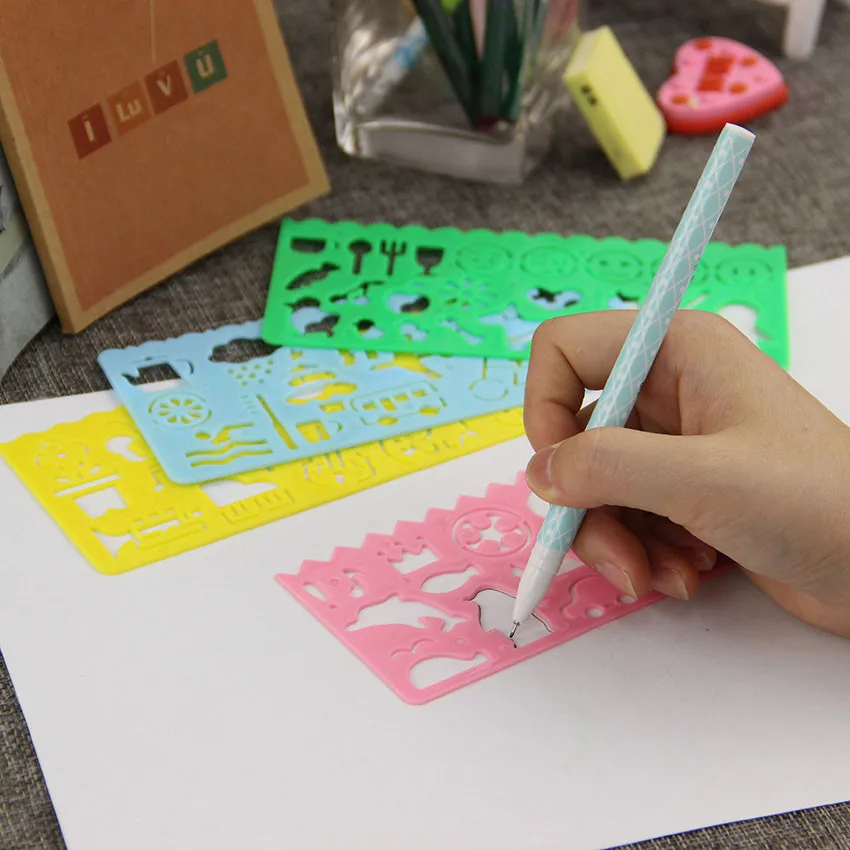 4-PCS-Cute-Drawing-Template-Ruler-Drafting-Tool-Stationery-For-Student-Painting-Supplies-Creative-Gift