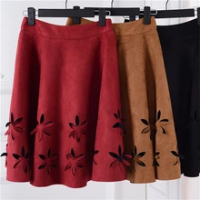 Новинка года; сезон осень-зима; элегантное платье с цветочным узором из замши с высокой талией женский расклешенный бальный наряд до колена; трапециевидная юбка-пачка