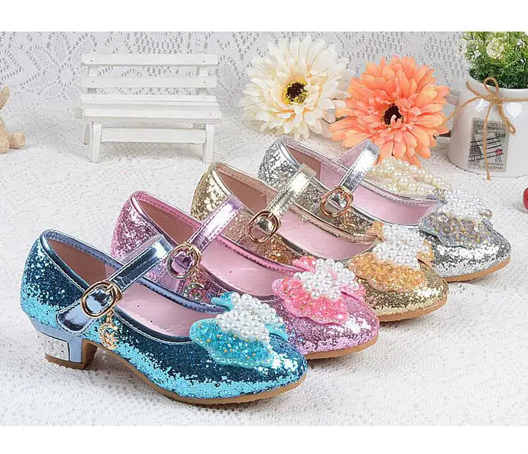 Детские сандалии принцессы; детская Свадебная обувь для девочек; модельные туфли на высоком каблуке; золотистые туфли с бантом для девочек; цвет белый, розовый; морская свинка