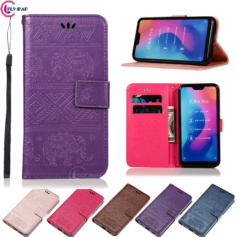 Flip Elephant Coque for Xiaomi Redmi A2 Lite A2Lite Retro Flip Wallet PU Leather Cover for Xiao mi Redmi 6 Pro 6Pro Coque Bag