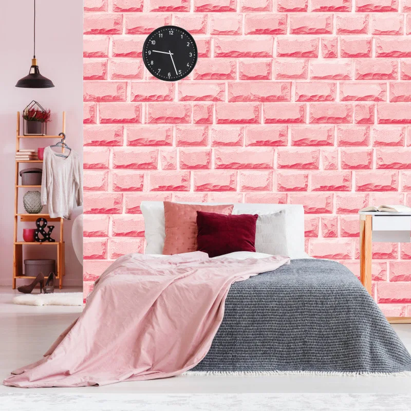 

Princess Pink 3D Modern Design Brick Wallpaper Roll Vinyl Wall Covering Wall Paper for Living Room Dinning Room Store Background