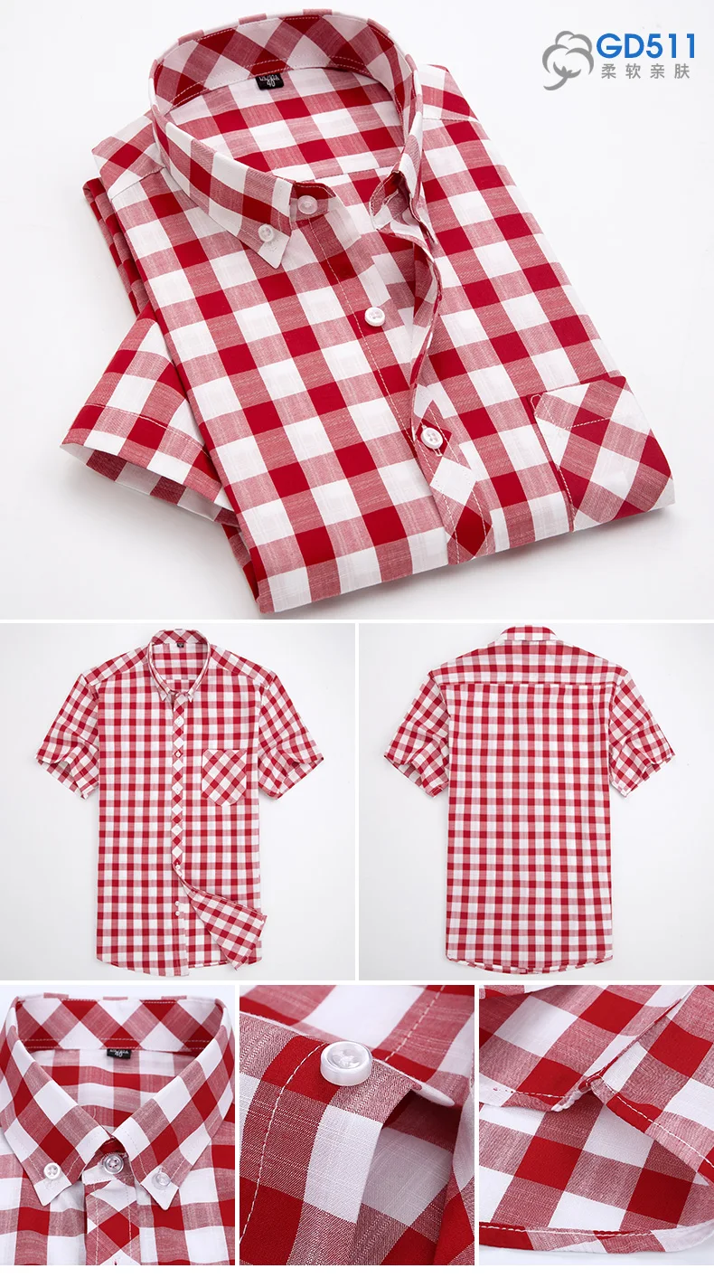 Fashion Summer business men casual shirts high quality checked male plaid short sleeve shirt cotton Chemise Homme