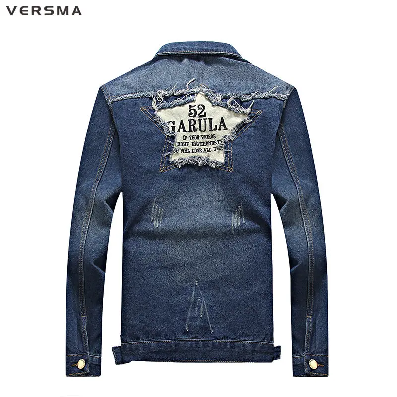 VERSMA корейская рубашка, дизайнерская модная джинсовая мужская джинсовая куртка, женская мужская повседневная рубашка с нашивками в виде звезд, длинная мужская рваная джинсовая куртка для мальчиков