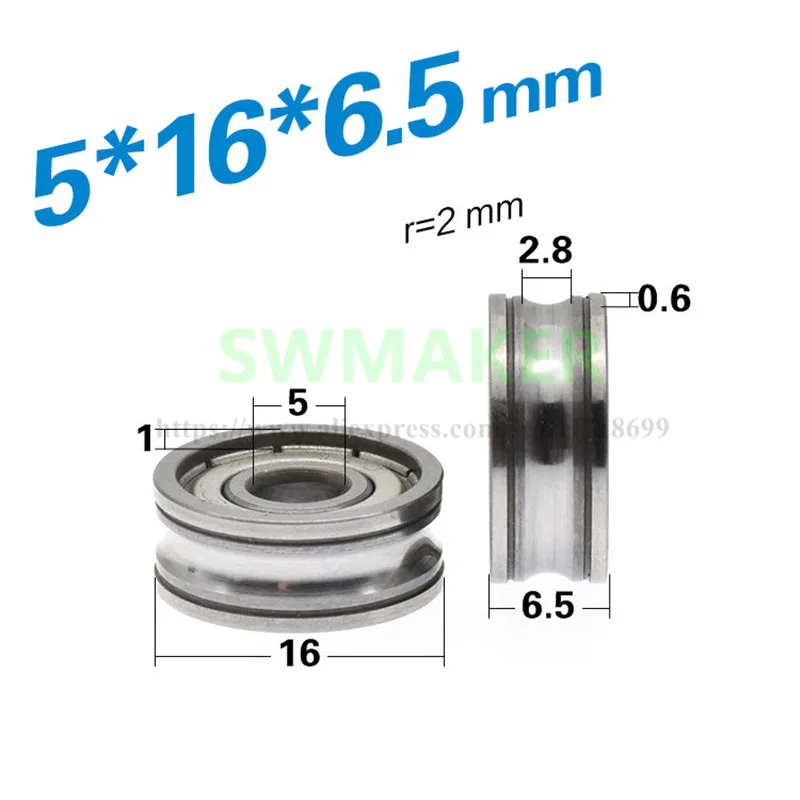

1pcs 5*16*6.5mm grooved 625zz non-standard bearing, U groove metal wheel, track guide wheel/groove wheel/rolling pulley