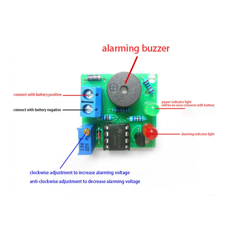 LM358 12 В на бортовой литиевой батарее низкого напряжения сигнал тревоги Lipo-Lion под защитой от влотажа светодиодный индикаторный модуль сигнализации