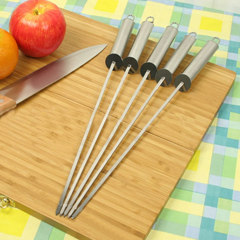 Stainless Steel BBQ Skewers with Food Remover Ring Portable Wide Barbecue Skewers Shish Kabob Sticks BBQ Accessories 43cm16.9'' (16)